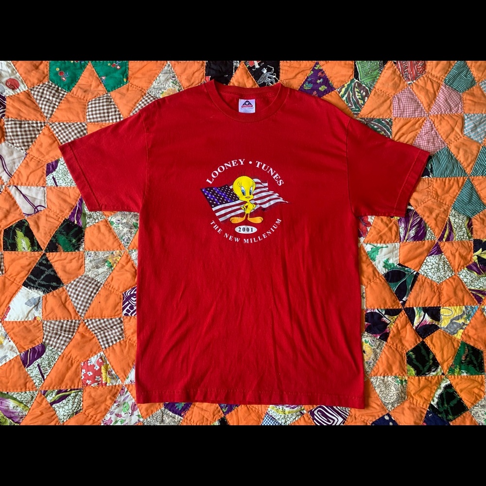 Vtg looney tunes tweety bird USA flag new millennium 2001 L